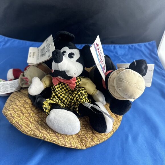 DISNEY Mickey Mouse Classic Comic Set 3 Bean Bag Plush In Hat With Tags 8" - Picture 3 of 7